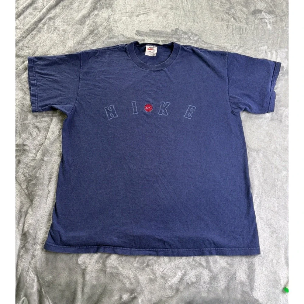 Vintage 90s Nike Basketball Graphic T-Shirt Men's Size L Navy Blue Cotton USA